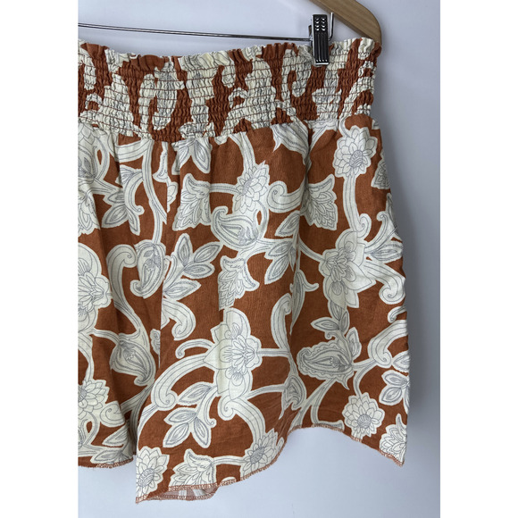 Boden Linen Shirred Waist Shorts Smocked Pull On Vine Coastal US Plus Size 16 18 - Picture 10 of 11